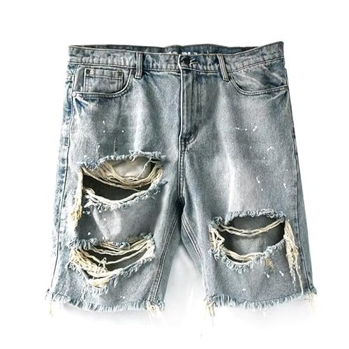 LXJYDN Kurze Hose Männer Personalisierte Zerrissene Denim-Shorts, Hip-Hop Trendy Jeans Shorts-Blau-L von LXJYDN