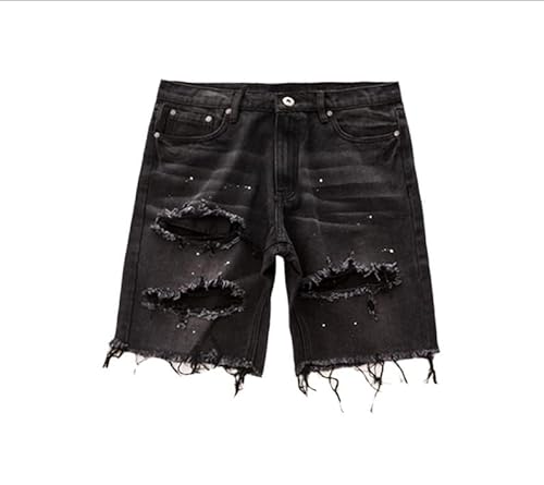 LXJYDN Kurze Hose Männer Personalisierte Zerrissene Denim-Shorts, Hip-Hop Trendy Jeans Shorts-Schwarz-M von LXJYDN