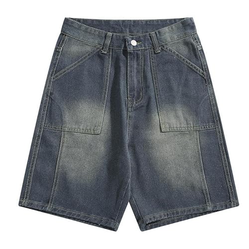 LXJYDN Kurze Hose Männer Retro Waschen Denim Shorts Casual Lose Street Denim Shorts-Blau-M von LXJYDN