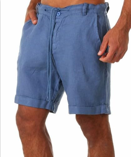 LXJYDN Kurze Hose Männer Schnüren Baumwolle Und Leinen Shorts Lässige, Atmungsaktive Shorts-Blau-3Xl von LXJYDN