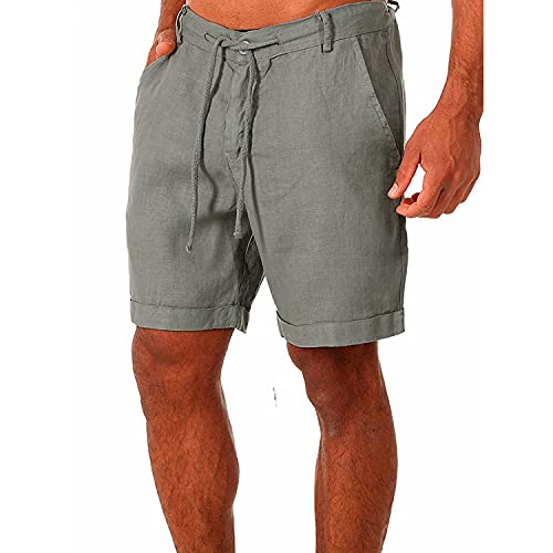 LXJYDN Kurze Hose Männer Schnüren Baumwolle Und Leinen Shorts Lässige, Atmungsaktive Shorts-Grau-L von LXJYDN