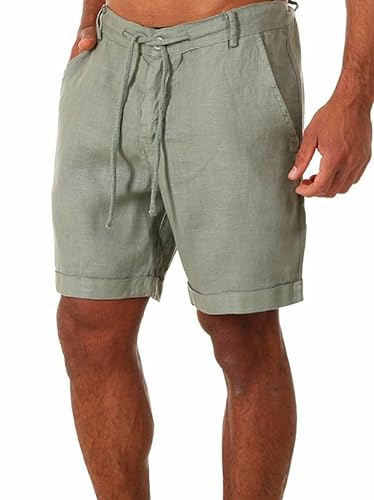 LXJYDN Kurze Hose Männer Schnüren Baumwolle Und Leinen Shorts Lässige, Atmungsaktive Shorts-Hellgrün-3Xl von LXJYDN