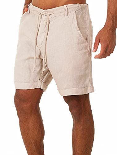 LXJYDN Kurze Hose Männer Schnüren Baumwolle Und Leinen Shorts Lässige, Atmungsaktive Shorts-Khaki-M von LXJYDN