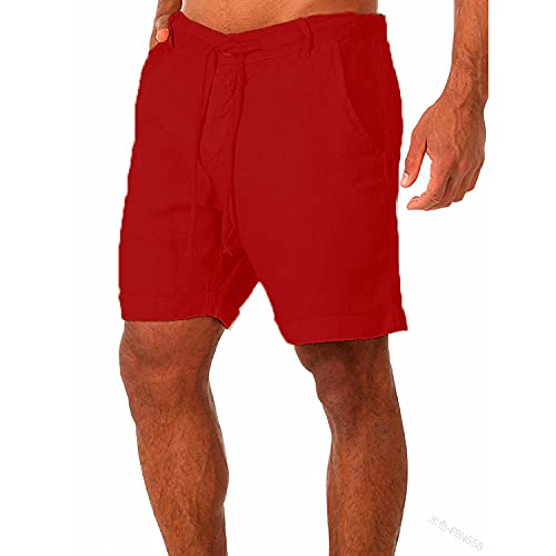 LXJYDN Kurze Hose Männer Schnüren Baumwolle Und Leinen Shorts Lässige, Atmungsaktive Shorts-Rot-3Xl von LXJYDN
