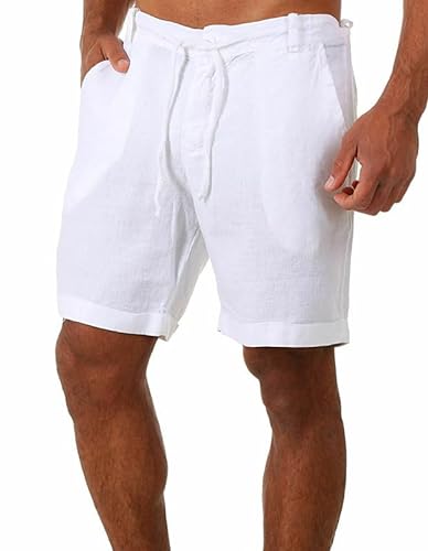 LXJYDN Kurze Hose Männer Schnüren Baumwolle Und Leinen Shorts Lässige, Atmungsaktive Shorts-Weiß-3Xl von LXJYDN