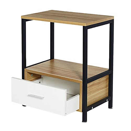 LXLSHOP 2-stufiger Nachttisch mit Schubladen, Beistelltisch, antiker Nachttisch mit Metallrahmen, Holzmaserung, Wohnzimmer (Farbe: Argento) Made in China von LXLSHOP