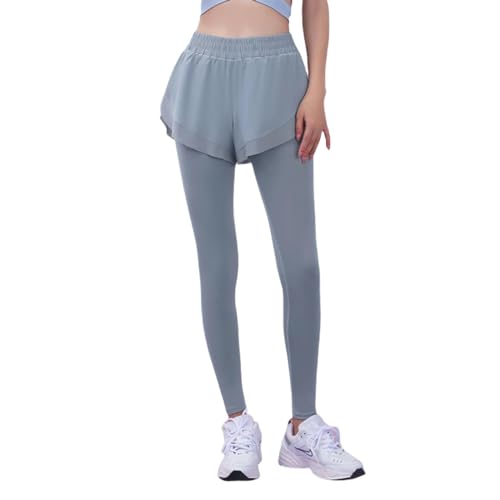 LXYUTY Yoga Hose Gefälschte Zweiteilige Yogahosen, Sport-Fitness-Taschenhosen, Nackthosen, Hoch Taillierte Yogamonhosen Mit Hoher Taillierter Butt-Lifting-Blau-XL von LXYUTY