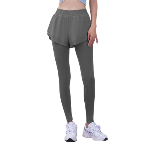 LXYUTY Yoga Hose Gefälschte Zweiteilige Yogahosen, Sport-Fitness-Taschenhosen, Nackthosen, Hoch Taillierte Yogamonhosen Mit Hoher Taillierter Butt-Lifting-Grau-XL von LXYUTY