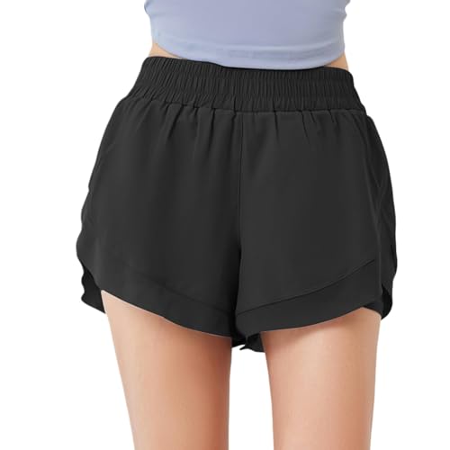 LXYUTY Yoga Hose Mesh Shorts Schnelltrockne Sportfitnessshorts Nahtlose Nacktpocket-Yoga-Shorts Für Frauen-Schwarz-L von LXYUTY