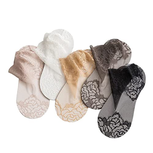 LYAART Transparente Spitzen-Mesh-Socken, Damen-Söckchen mit Spitze, Fischnetz, dünne Damensocken, Vintage-Kristallseidensocken (5 Pairs) von LYAART