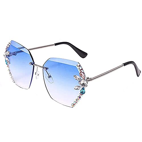 LYAART Vintage Fashion Randlose Kristall-Sonnenbrille, Kristall-Sonnenbrille für Damen, Funkelnde Kristall-Sonnenbrille (Blue) von LYAART