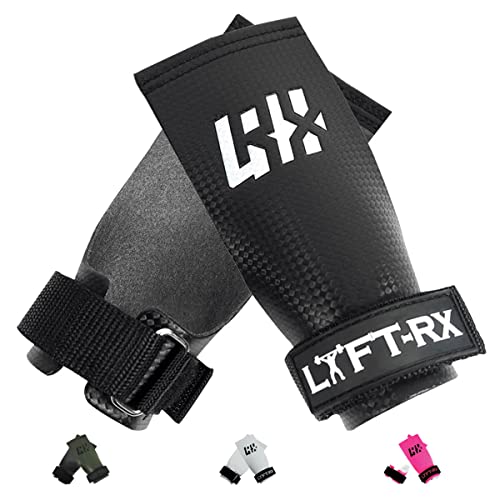 LYFT-RX Carbonfaser Hand Grips - Weightlifting, Cross Train, Pullup, Muscle Ups, Gym, Gewichtheben, Gymnastic Fit, Fingerless Palm Grip, No Hole Lift Gloves, Schwarz Mittel von LYFT-RX