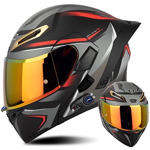 Integraler Motorrad-Bluetooth-Helm mit Heck, DOT/ECE-zugelassenes Flügeldesign, Geräuschreduzierung mit Antibeschlag-Doppelvisier for Erwachsene, Männer und Frauen, modularer Helm ( Color : B , Size : von LYXPEIJIAN