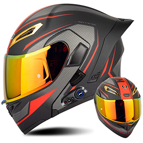 Integraler Motorrad-Bluetooth-Helm mit Heck, DOT/ECE-zugelassenes Flügeldesign, Geräuschreduzierung mit Antibeschlag-Doppelvisier for Erwachsene, Männer und Frauen, modularer Helm ( Color : C , Size : von LYXPEIJIAN