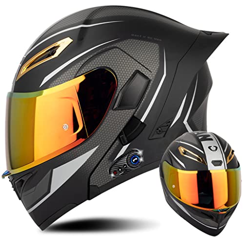 Integraler Motorrad-Bluetooth-Helm mit Heck, DOT/ECE-zugelassenes Flügeldesign, Geräuschreduzierung mit Antibeschlag-Doppelvisier for Erwachsene, Männer und Frauen, modularer Helm ( Color : D , Size : von LYXPEIJIAN