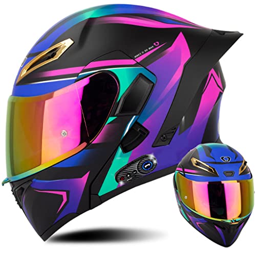 Integraler Motorrad-Bluetooth-Helm mit Heck, DOT/ECE-zugelassenes Flügeldesign, Geräuschreduzierung mit Antibeschlag-Doppelvisier for Erwachsene, Männer und Frauen, modularer Helm ( Color : E , Size : von LYXPEIJIAN