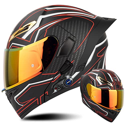 Integraler Motorrad-Bluetooth-Helm mit Heck, DOT/ECE-zugelassenes Flügeldesign, Geräuschreduzierung mit Antibeschlag-Doppelvisier for Erwachsene, Männer und Frauen, modularer Helm ( Color : F , Size : von LYXPEIJIAN