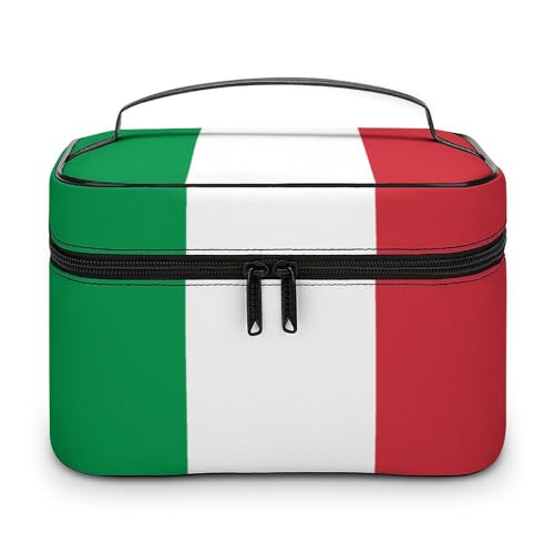 Make-up-Tasche aus PU-Leder, tragbar, Kulturbeutel mit italienischer Flagge, für Damen und Herren, Italien-Flagge, 25x18x15cm von LZNJZ