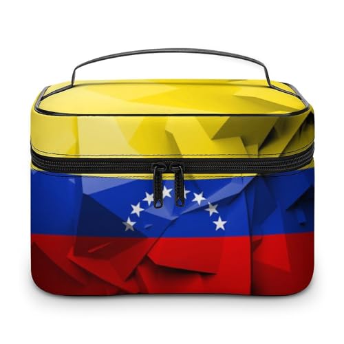 Make-up-Tasche aus PU-Leder, tragbare Kulturbeutel, venezolanische Flagge, Kulturbeutel für Damen und Herren, Venezianische Flagge, 25x18x15cm von LZNJZ