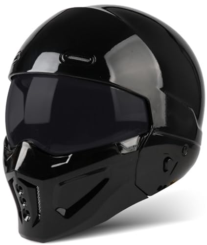 3/4 versteckter Helm, Vollhelm-Motorradhelm, Jethelm, offener Helm, kann nach Belieben in Vollhelm und Halbhelm umgewandelt Werden, Unisex, DOT/ECE-Moped, Cruiser. 6,S(55-56) cm von LZPHGT