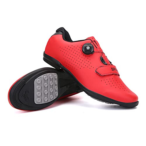 LZQpearl Fahrradschuhe Herren, Rennrad Und Mountainbike Schuhe Mit Gummisohle, Atmungsaktive, rutschfeste No-Lock Fahrradschuhe Mit Schnell Rotierendem Schnürsenkelsystem (Red,39) von LZQpearl