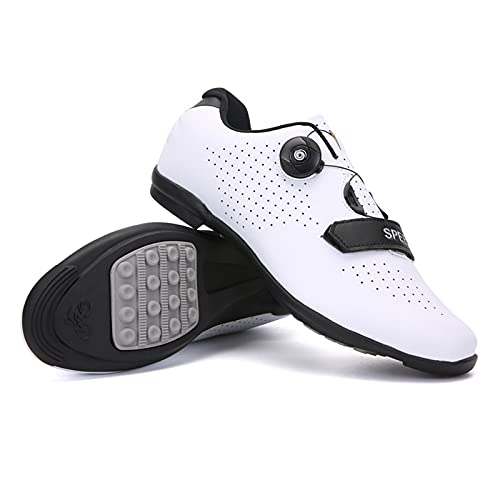 LZQpearl Fahrradschuhe Herren, Rennrad Und Mountainbike Schuhe Mit Gummisohle, Atmungsaktive, rutschfeste No-Lock Fahrradschuhe Mit Schnell Rotierendem Schnürsenkelsystem (White,38) von LZQpearl