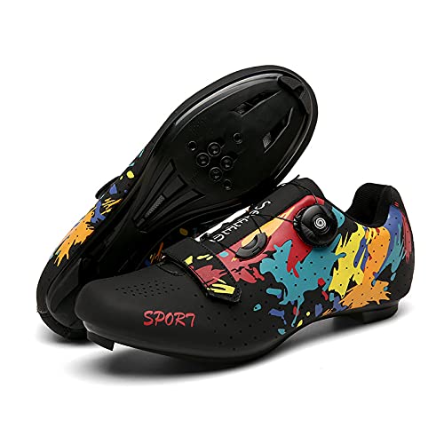 Unisex Fahrradschuhe, Graffiti Rennrad Schuhe MTB Fahrradschuhe, Spin Shoestring Kompatibler SPD Look Delta Cycle Riding Cleat (Black,38 (EU 39 2/3)) von LZQpearl