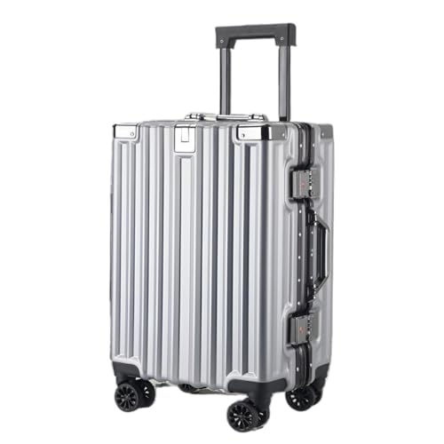 Koffer Leises, Robustes Gepäck, langlebiges Gepäck, Neuer Trolley-Koffer mit Aluminiumrahmen, Universalräder for Studenten Suitcase (Color : Silver, Size : 22in) von LZXJF