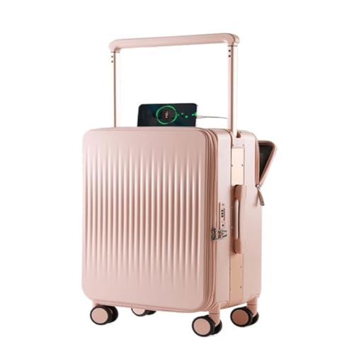 LZXJF Koffer Breiter Trolley-Koffer Mit Seitlicher Öffnung 20 Zoll for Männer Und Frauen, Gepäckcode-Koffer Mit Vorderer Öffnung Suitcase (Color : Pink, Size : 20in) von LZXJF