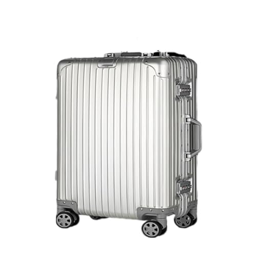 LZXJF Koffer Trolley-Koffer Aus Vollaluminium-Magnesiumlegierung, Geräuschloser Koffer Mit Drehbarem Rad, Robuster Und Langlebiger Passwort-Koffer Suitcase (Color : Silver, Size : 24in) von LZXJF