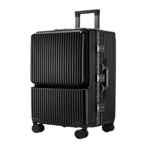 LZXJF Koffer mit seitlicher Öffnung, Aluminiumrahmen, Trolley-Koffer, 61 cm, verdickt, multifunktionaler Koffer für Damen und Herren, Schwarz , 61 cm von LZXJF