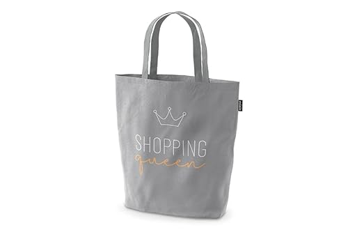 La Vida Shopper mit Aufdruck Shopping Queen in der Farbe Grau aus Baumwolle in der Größe 30x14x42 cm, 3993511 von La Vida GmbH