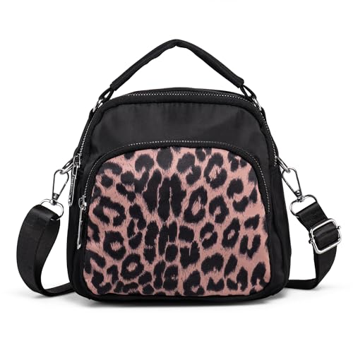 LaRechor Kleine Handtasche Umhängetasche für Damen - Nylon Damentasche mit Henkel - Leoparden Tasche 3 Fächern von LaRechor