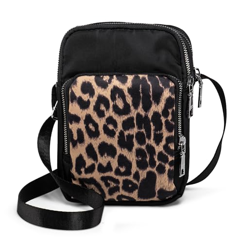 LaRechor Kleine Umhängetasche für Damen Handytasche zum Umhängen Mini Leoparden Tasche Crossbody Bag mit 3 Fächer von LaRechor