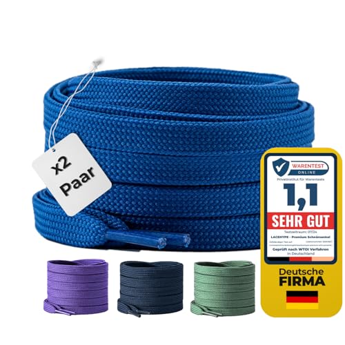 LaceHype 2 Paar Premium Schnürsenkel flach [10 mm breit ] LC1 reißfest Schuhbänder Ersatz Shoelaces aus Polyester für Sneaker, Sportschuhe, Laufschuhe, Turnschuhe (Blau, 80) von LaceHype