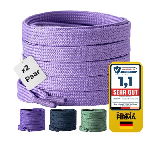 LaceHype 2 Paar Premium Schnürsenkel flach [10 mm breit ] LC1 reißfest Schuhbänder Ersatz Shoelaces aus Polyester für Sneaker, Sportschuhe, Laufschuhe, Turnschuhe (Lila, 140) von LaceHype