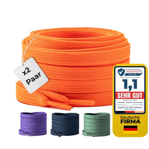 LaceHype 2 Paar Premium Schnürsenkel flach [10 mm breit ] LC1 reißfest Schuhbänder Ersatz Shoelaces aus Polyester für Sneaker, Sportschuhe, Laufschuhe, Turnschuhe (Orange, 150) von LaceHype