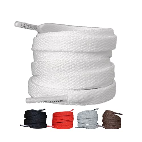 LaceHype 2 Paar - Schnürsenkel falch reißfeste Schuhbänder [8 mm breit ] Ersatz Shoelaces aus Polyester für Sneakers, Sportschuhe, Laufschuhe, Turnschuhe (Weiß, 100) von LaceHype