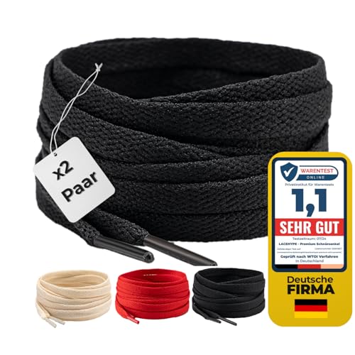 LaceHype 2 Paar - Schnürsenkel falch reißfeste Schuhbänder [8 mm breit ] LC3 Ersatz Shoelaces aus Polyester für Sneakers, Sportschuhe, Laufschuhe, Turnschuhe (Schwarz, 70cm) von LaceHype