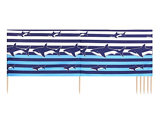 Ladeheid Windschutz Strand Sichtschutz mit Holzstab praktisches Strand Zubehör LAEX001 (Streifen/Haie, 10 m) von Ladeheid