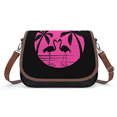 Bedruckte Umhängetasche Leder Schultertasche Damen Designer Schulranzen Handtasche für Casual Reisen Schule Flamingo-Silhouette von LafalPer