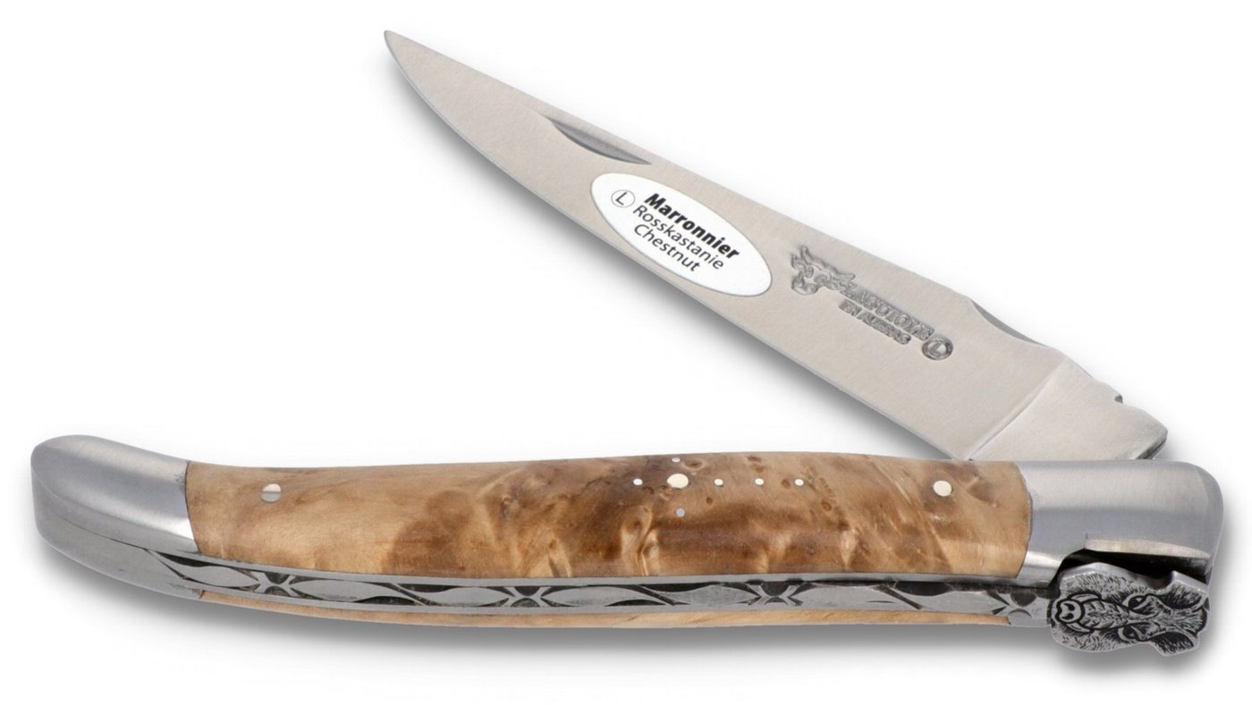 Laguiole en Aubrac Taschenmesser L0212NWI/A2SB1, Griff 12cm Rosskastanie - Keilerkopf - Feder verziert - Stahl matt von Laguiole en Aubrac