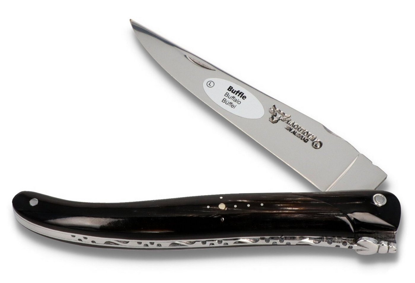 Laguiole en Aubrac Taschenmesser L0512BUIF, Griff 12cm Büffelhorn - Verzierte Feder - Stahl glänzend von Laguiole en Aubrac