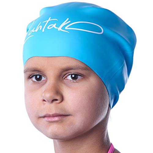 Badekappe Kinder Lange Haare - Badekappe für Mädchen Jungen Kids Teens mit Langem Lockigem Haar Zöpfe Dreadlocks - 100% Silikon Hypoallergene wasserdichte Badehaube von Lahtak