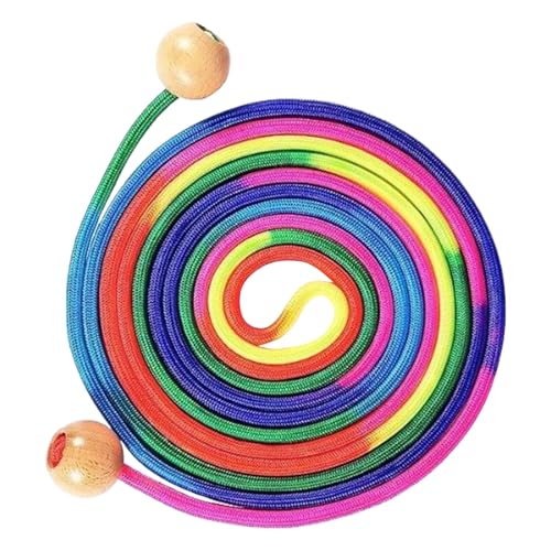 Springseil Kinder | 5m Regenbogen Springseil Mit Holzgriff | Längenverstellbares Spielzeug Für Gruppenspiele Und Bewegungstraining Im Freien von Lainiaoly