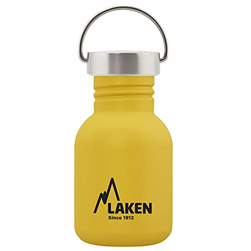 Laken Basic Edelstahlflasche, Trinkflasche Weite Öffnung mit Edelstah Schraubverschluss, BPA frei 0,35L, Gelb von Laken