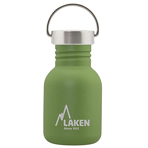 Laken Basic Edelstahlflasche, Trinkflasche Weite Öffnung mit Edelstah Schraubverschluss, BPA frei 0,35L, Olivgrün von Laken