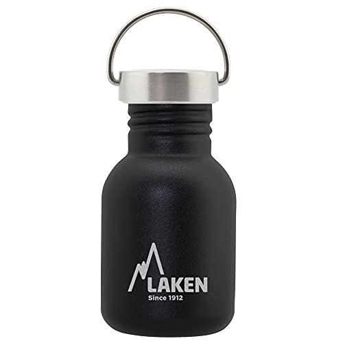 Laken Basic Edelstahlflasche, Trinkflasche Weite Öffnung mit Edelstah Schraubverschluss, BPA frei 0,35L, Schwarz von Laken