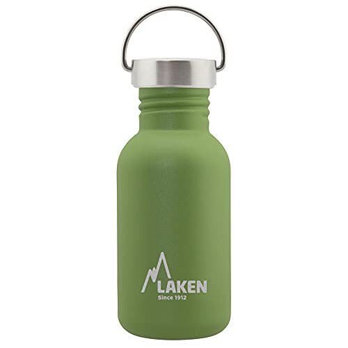 Laken Basic Edelstahlflasche, Trinkflasche Weite Öffnung mit Edelstah Schraubverschluss, BPA frei 0,5L, Olivgrün von Laken