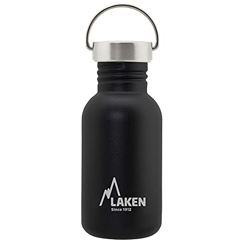 Laken Basic Edelstahlflasche, Trinkflasche Weite Öffnung mit Edelstah Schraubverschluss, BPA frei 0,5L, Schwarz von Laken
